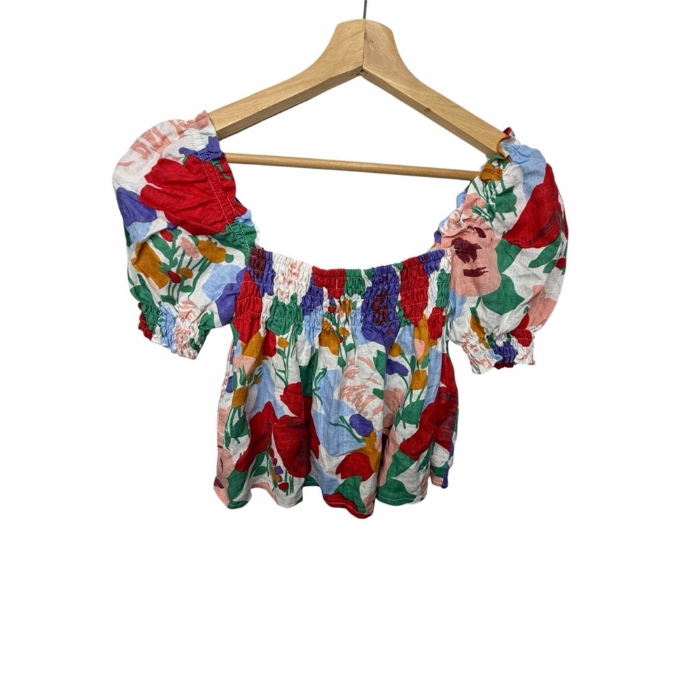 Faithfull the Brand Multicolor Floral Blouse crop size medium linen - Picture 3 of 5